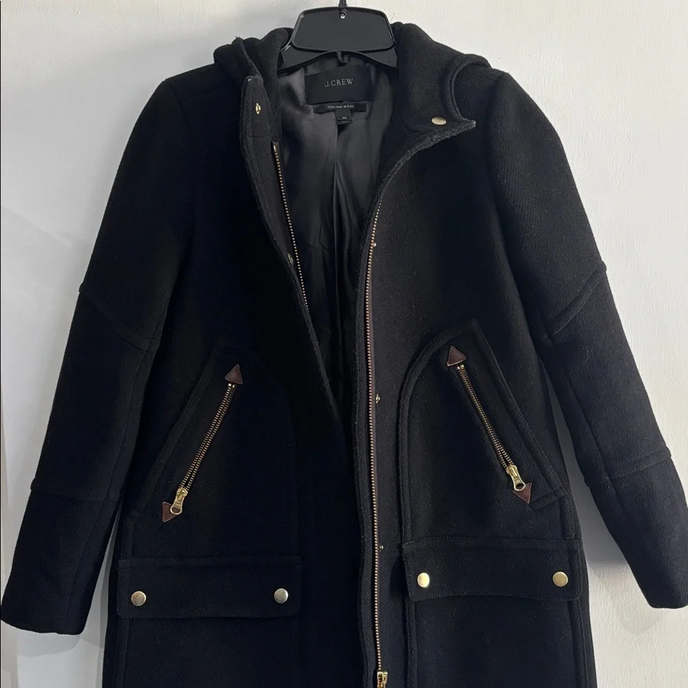 J. Crew Chateau Parka Italian Stadium Cloth Wool Black Women's Coat Size‎ 00